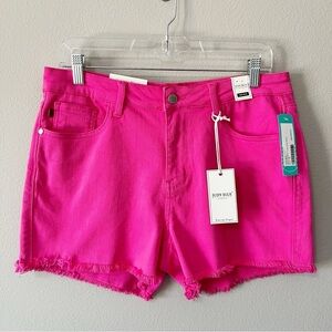 Judy Blue Mila Mid-Rise Fray Hem Short Garment Dyed Pink Size 30/10 Distressed